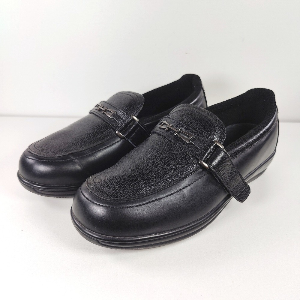 Orthofeet Black Leather Mary Jane Loafers 10 2E Extra Wide Comfort